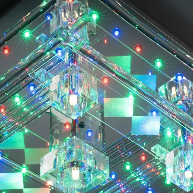 Plafonnier Leuchten-Direkt KEMAL2.0 LED Acier brossé, 68 lumières, Télécommandes, Changeur de couleurs