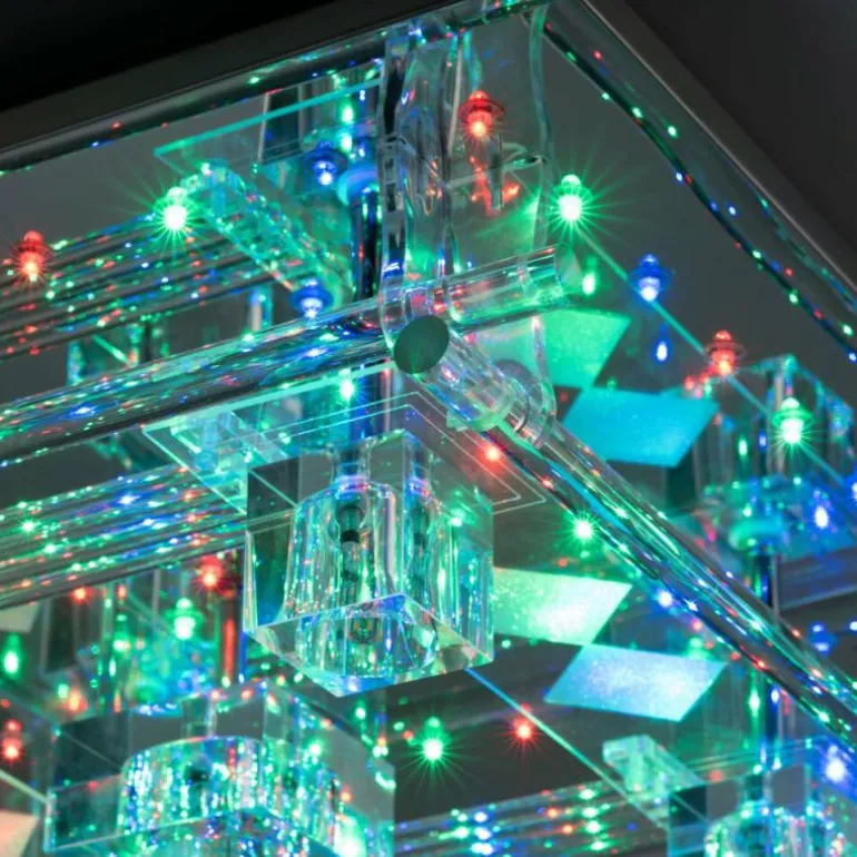 Plafonnier Leuchten-Direkt KEMAL2.0 LED Acier brossé, 68 lumières, Télécommandes, Changeur de couleurs