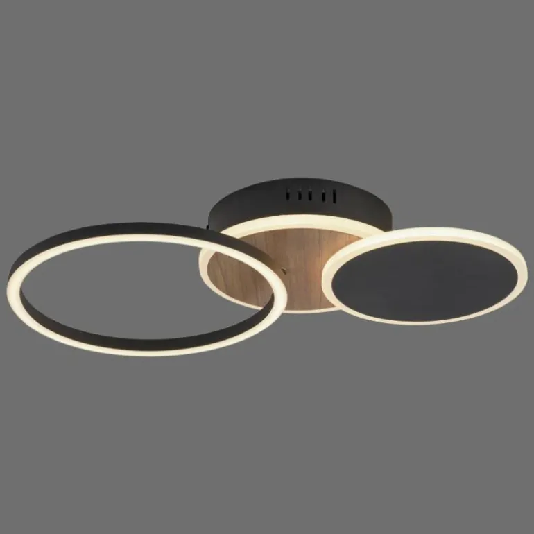 Plafonnier Leuchten-Direkt SEVENT LED Couleur bois, Noir, 1 lumière