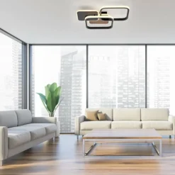 Plafonnier Leuchten-Direkt SEVENT LED Couleur bois, Noir, 1 lumière