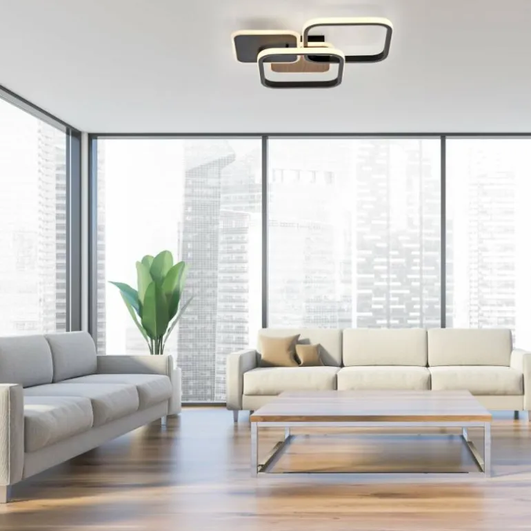 Plafonnier Leuchten-Direkt SEVENT LED Couleur bois, Noir, 1 lumière