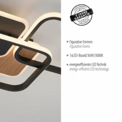Plafonnier Leuchten-Direkt SEVENT LED Couleur bois, Noir, 1 lumière
