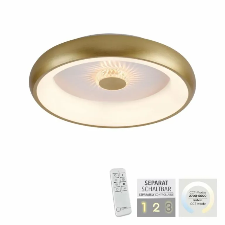 Plafonnier Leuchten-Direkt VERTIGO LED Or, 1 lumière, Télécommandes
