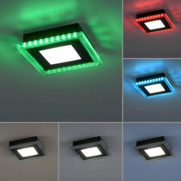Plafonnier Leuchten-Direkt ACRI LED Noir, 2 lumières, Télécommandes