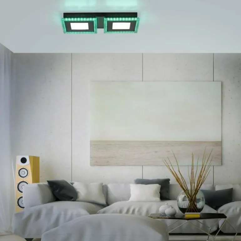 Plafonnier Leuchten-Direkt ACRI LED Noir, 2 lumières, Télécommandes