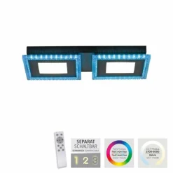 Plafonnier Leuchten-Direkt ACRI LED Noir, 2 lumières, Télécommandes