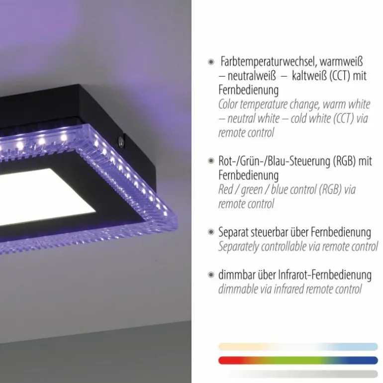 Plafonnier Leuchten-Direkt ACRI LED Noir, 2 lumières, Télécommandes