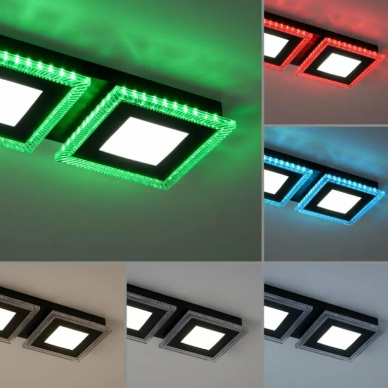 Plafonnier Leuchten-Direkt ACRI LED Noir, 2 lumières, Télécommandes