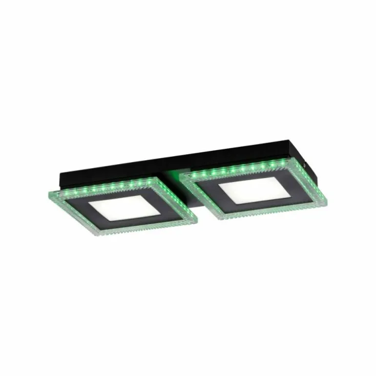 Plafonnier Leuchten-Direkt ACRI LED Noir, 2 lumières, Télécommandes