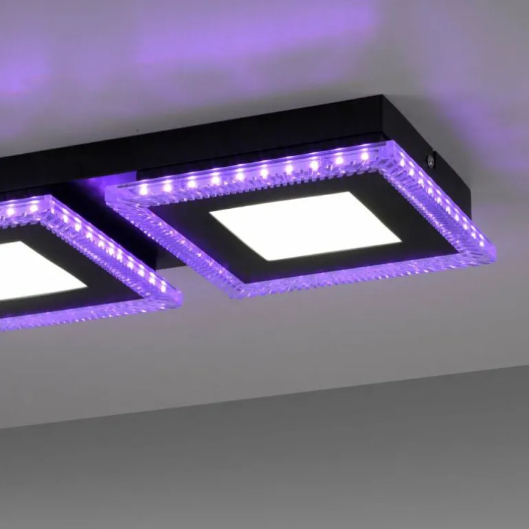 Plafonnier Leuchten-Direkt ACRI LED Noir, 2 lumières, Télécommandes