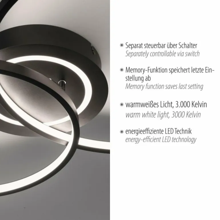 Plafonnier Leuchten-Direkt ASMINA LED Noir, 2 lumières