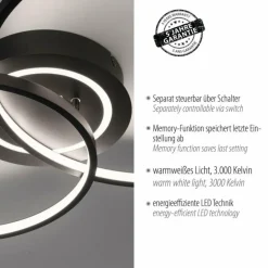 Plafonnier Leuchten-Direkt ASMINA LED Noir, 2 lumières