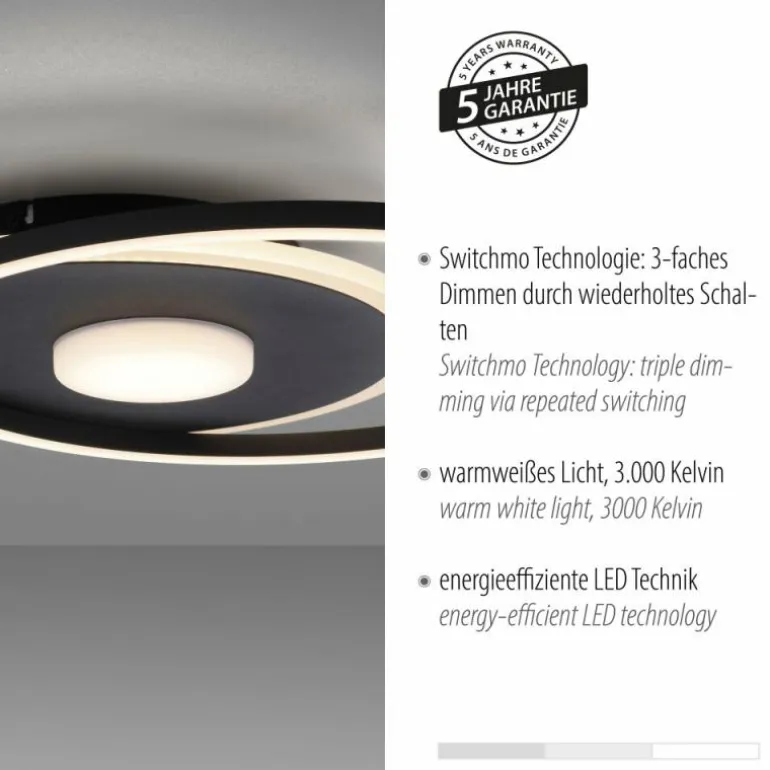 Plafonnier Leuchten-Direkt DOMINO LED Noir, 1 lumière