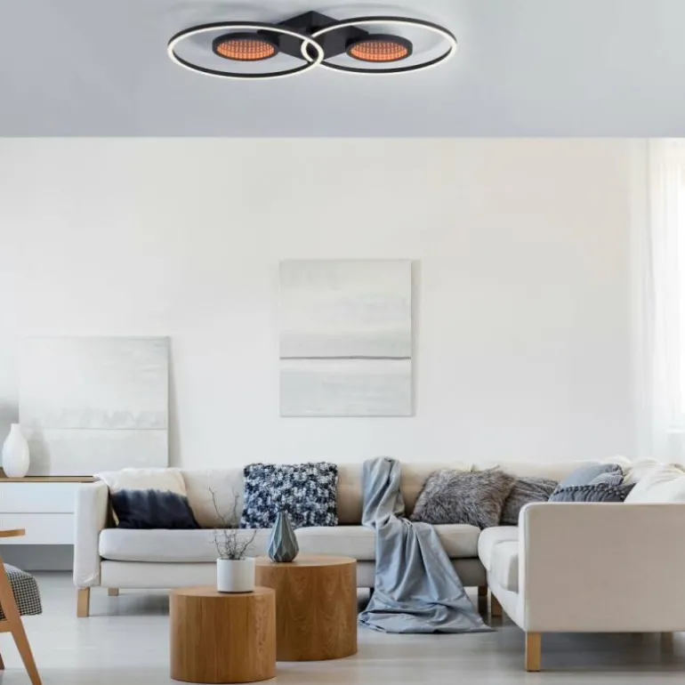 Plafonnier Leuchten-Direkt TUNEL LED Noir, 1 lumière, Télécommandes, Changeur de couleurs