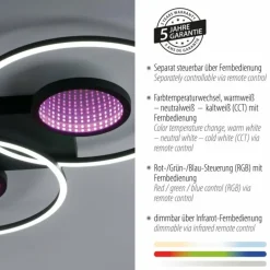 Plafonnier Leuchten-Direkt TUNEL LED Noir, 1 lumière, Télécommandes, Changeur de couleurs