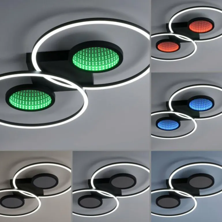 Plafonnier Leuchten-Direkt TUNEL LED Noir, 1 lumière, Télécommandes, Changeur de couleurs