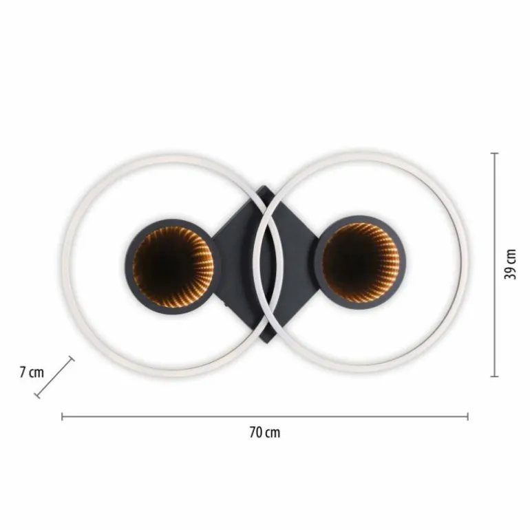 Plafonnier Leuchten-Direkt TUNEL LED Noir, 1 lumière, Télécommandes, Changeur de couleurs