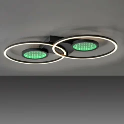 Plafonnier Leuchten-Direkt TUNEL LED Noir, 1 lumière, Télécommandes, Changeur de couleurs