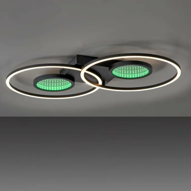 Plafonnier Leuchten-Direkt TUNEL LED Noir, 1 lumière, Télécommandes, Changeur de couleurs