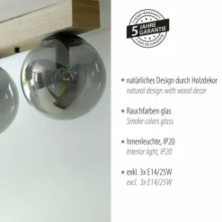 Plafonnier Leuchten-Direkt GREEN WIDOW Écru, Noir, 3 lumières