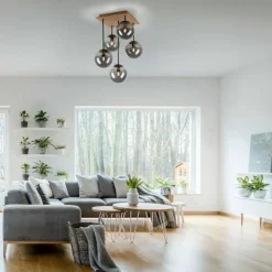 Plafonnier Leuchten-Direkt GREEN WIDOW Écru, Noir, 5 lumières