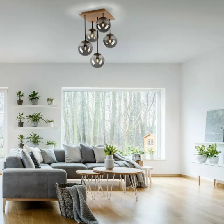 Plafonnier Leuchten-Direkt GREEN WIDOW Écru, Noir, 5 lumières