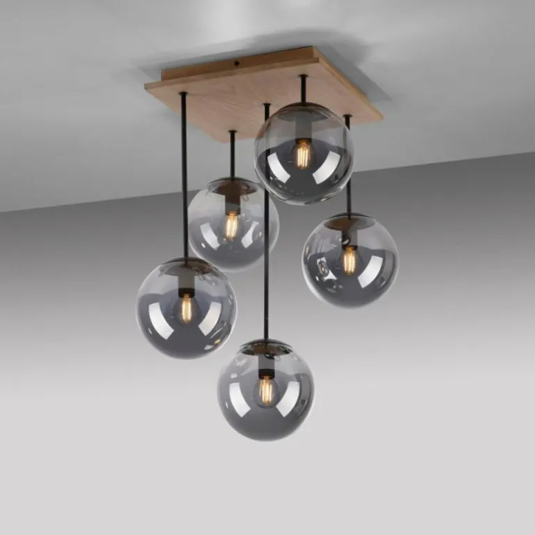 Plafonnier Leuchten-Direkt GREEN WIDOW Écru, Noir, 5 lumières