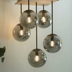 Plafonnier Leuchten-Direkt GREEN WIDOW Écru, Noir, 5 lumières