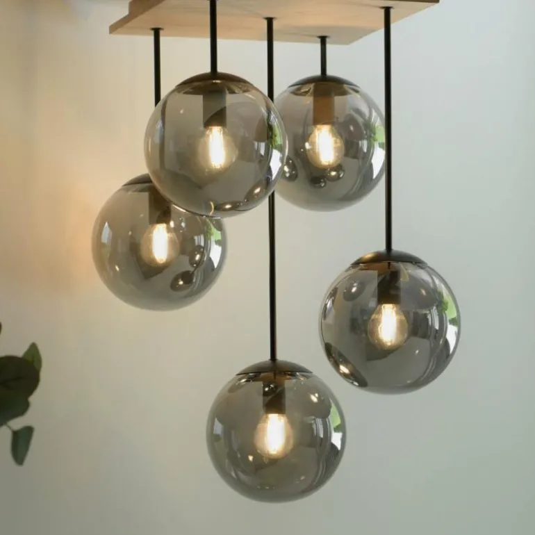 Plafonnier Leuchten-Direkt GREEN WIDOW Écru, Noir, 5 lumières