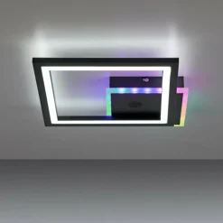 Plafonnier Leuchten-Direkt MUSIKA LED Noir, 1 lumière, Télécommandes, Changeur de couleurs