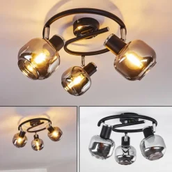 Plafonnier Lexington Chrome, Noir, 3 lumières