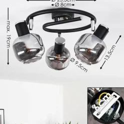 Plafonnier Lexington Chrome, Noir, 3 lumières