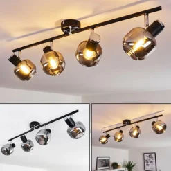 Plafonnier Lexington Chrome, Noir, 4 lumières