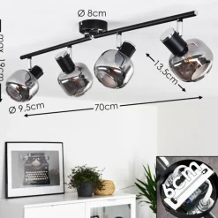 Plafonnier Lexington Chrome, Noir, 4 lumières