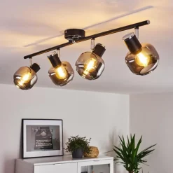 Plafonnier Lexington Chrome, Noir, 4 lumières