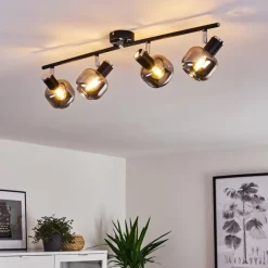 Plafonnier Lexington Chrome, Noir, 4 lumières