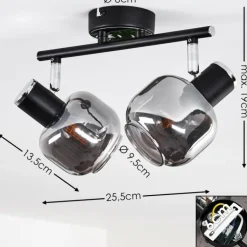 Plafonnier Lexington Chrome, Noir, 2 lumières