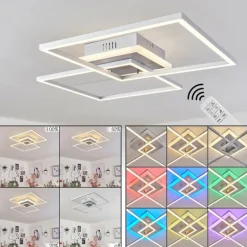 Plafonnier Lithgow LED Argenté, 2 lumières, Télécommandes, Changeur de couleurs