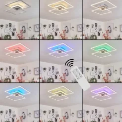 Plafonnier Lithgow LED Argenté, 2 lumières, Télécommandes, Changeur de couleurs