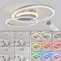 Plafonnier Lithgow LED Argenté, 2 lumières, Télécommandes, Changeur de couleurs