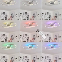 Plafonnier Lithgow LED Argenté, 2 lumières, Télécommandes, Changeur de couleurs