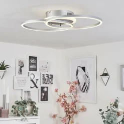 Plafonnier Lithgow LED Argenté, 2 lumières, Télécommandes, Changeur de couleurs