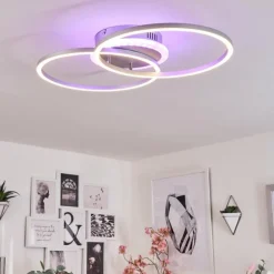 Plafonnier Lithgow LED Argenté, 2 lumières, Télécommandes, Changeur de couleurs