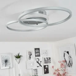 Plafonnier Lithgow LED Argenté, 2 lumières, Télécommandes, Changeur de couleurs