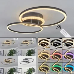 Plafonnier Lithgow LED Noir, 2 lumières, Télécommandes, Changeur de couleurs