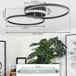 Plafonnier Lithgow LED Noir, 2 lumières, Télécommandes, Changeur de couleurs