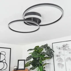 Plafonnier Lithgow LED Noir, 2 lumières, Télécommandes, Changeur de couleurs