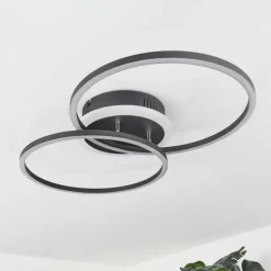 Plafonnier Lithgow LED Noir, 2 lumières, Télécommandes, Changeur de couleurs