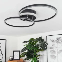 Plafonnier Lithgow LED Noir, 2 lumières, Télécommandes, Changeur de couleurs