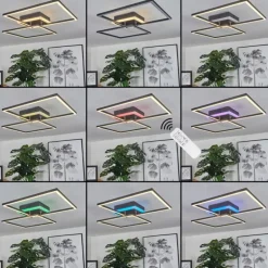 Plafonnier Lithgow LED Noir, 2 lumières, Télécommandes, Changeur de couleurs